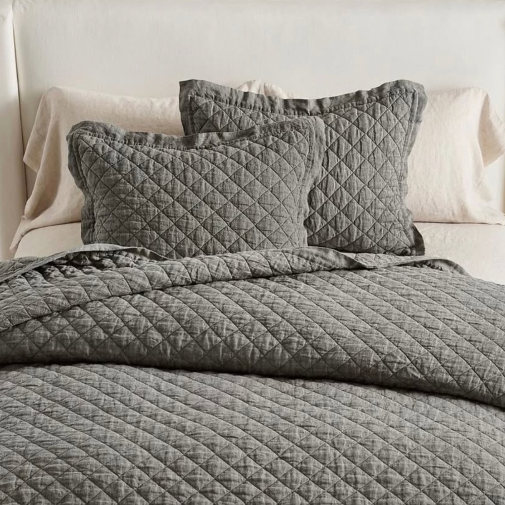 Pottery Barn Gray Quilted Blanket and Pillow Set